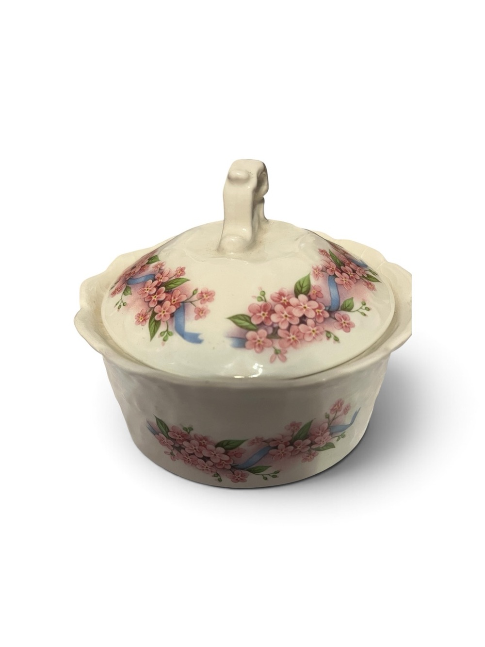 Crofton pink bow Floral Covered Sugar Bowl - Pink Blossom Design